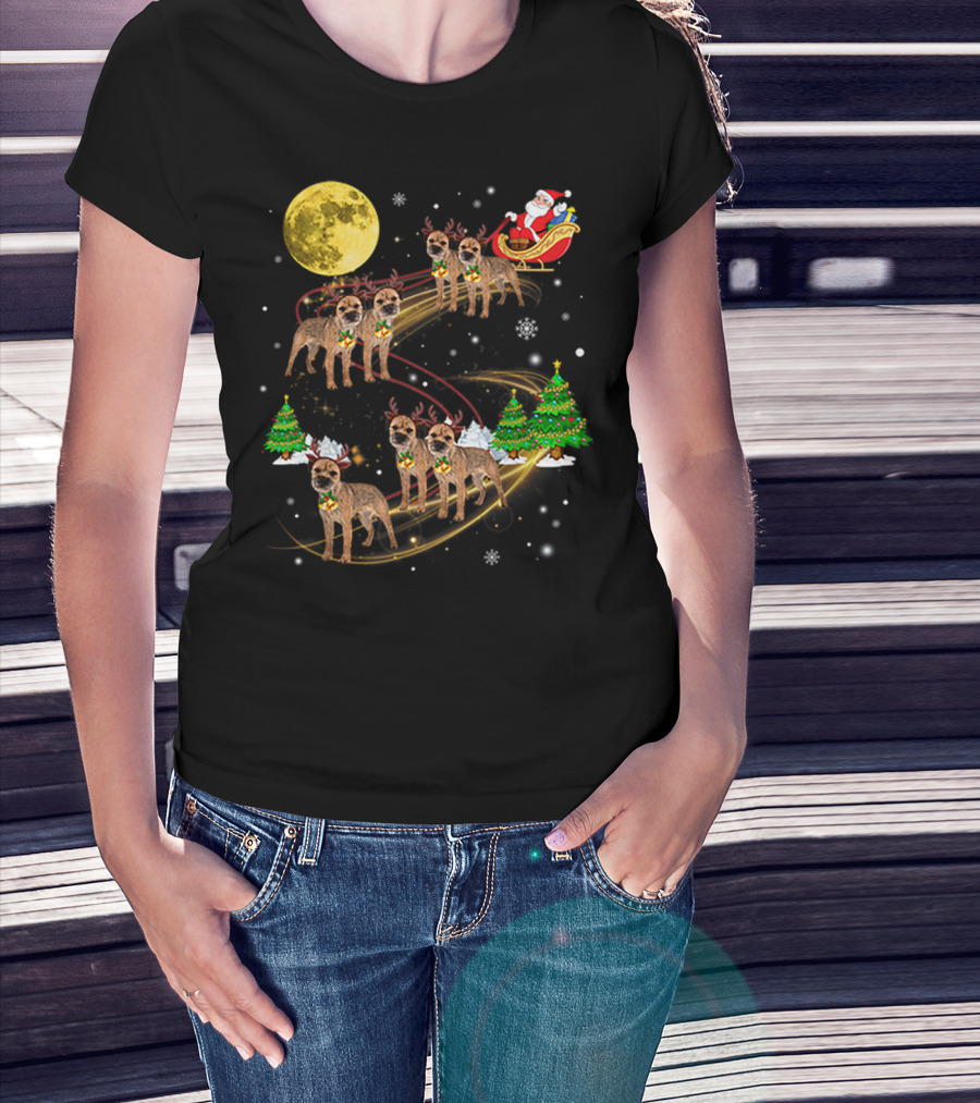 Border Terrier Dog Christmas Santa Reindeer Sleigh Holiday Fun T-Shirt