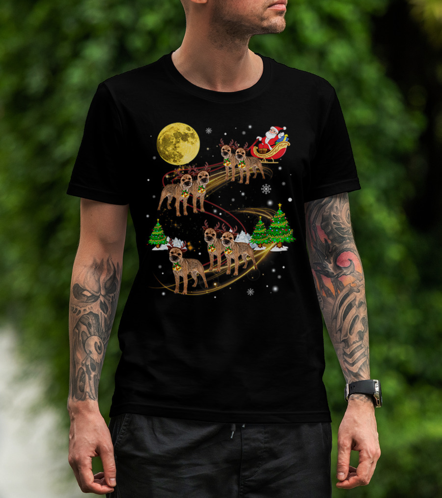 Border Terrier Dog Christmas Santa Reindeer Sleigh Holiday Fun T-Shirt