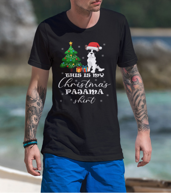 This Is My Christmas Pajama Shirt Bulldog Santa Hat Christmas Tree Presents T-Shirt