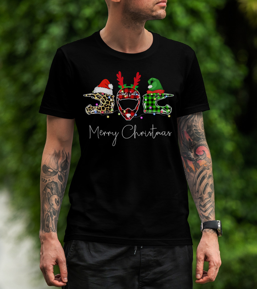 Leopard Plaid Helmets Merry Christmas T-Shirt