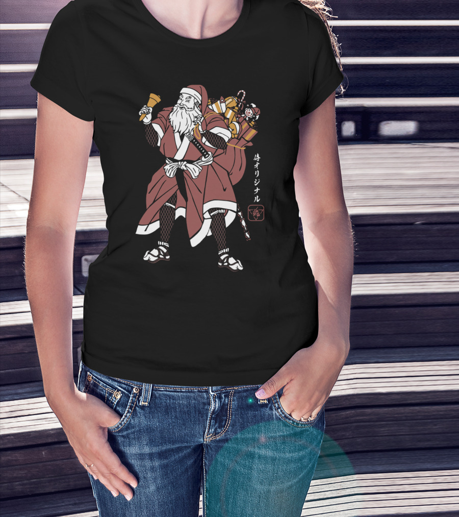 Samurai Santa Claus With Katana And Gift Bag T-Shirt