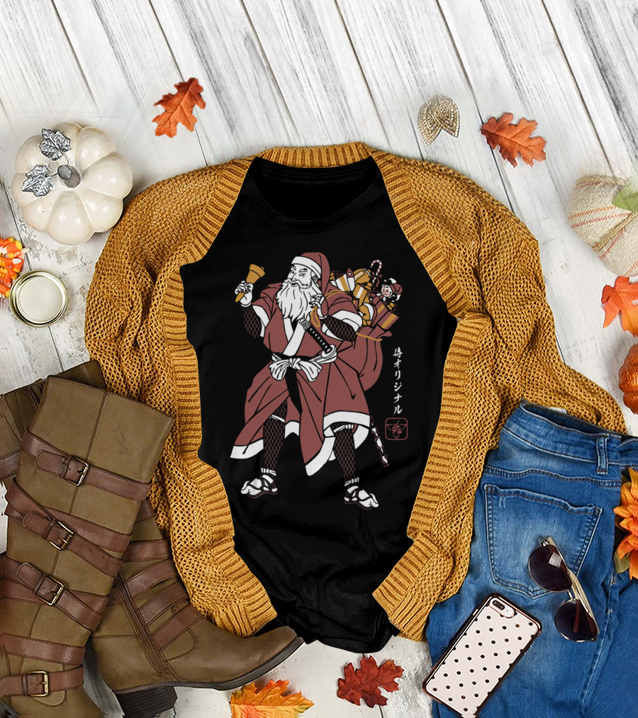 Samurai Santa Claus with Katana and Gift Bag T-Shirt