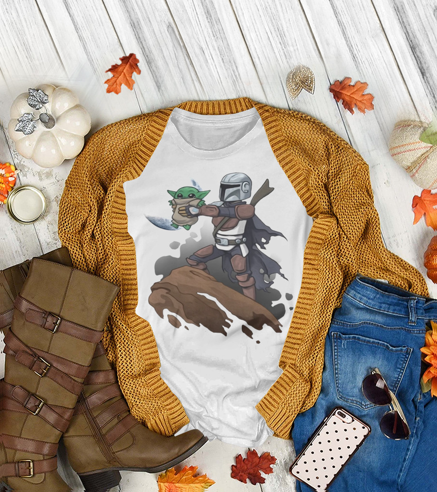 Baby Yoda The Manrorian Epic Rock Ledge Scene T-Shirt