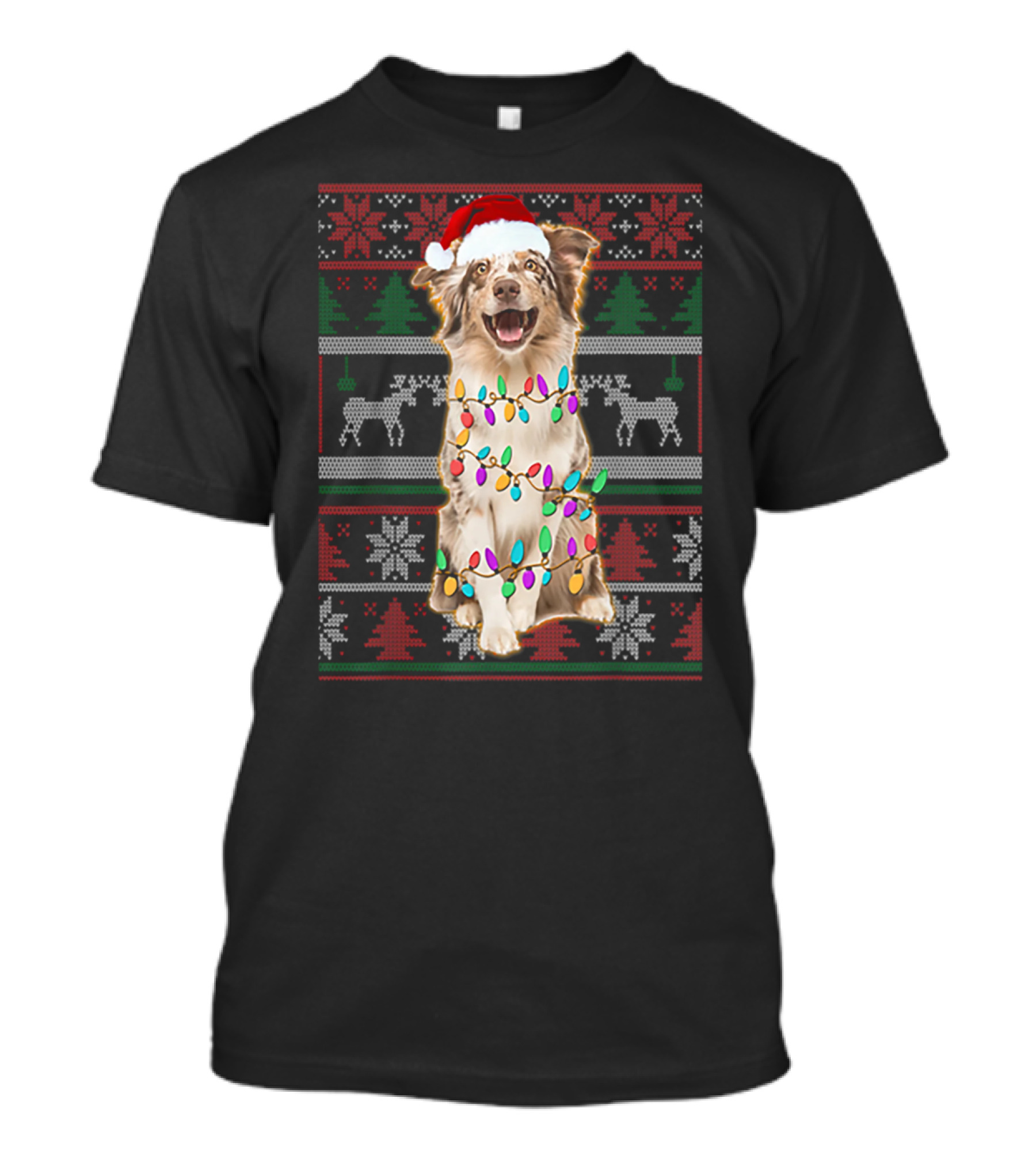 Australian Shepherd Christmas Festive Lights T-Shirt
