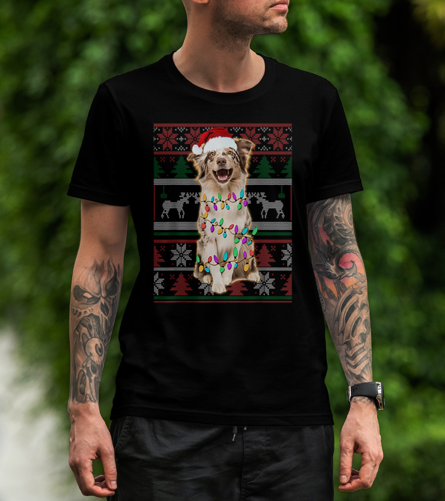Australian Shepherd Christmas Festive Lights T-Shirt