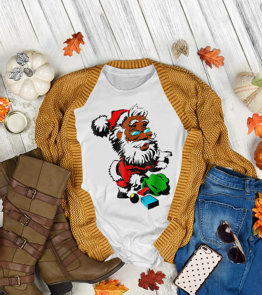 African American Santa Claus with Presents and Santa Hat T-Shirt