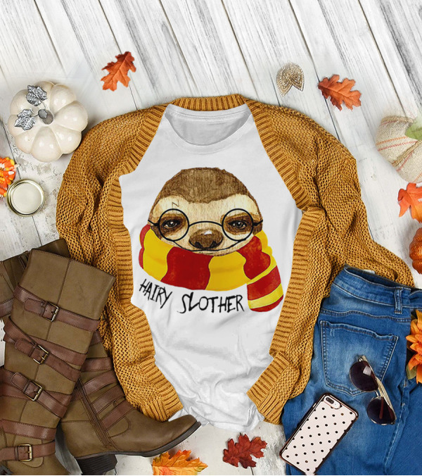 Hairy Slother Sloth Lovers Wizard Scarf Glasses Magic T-Shirt