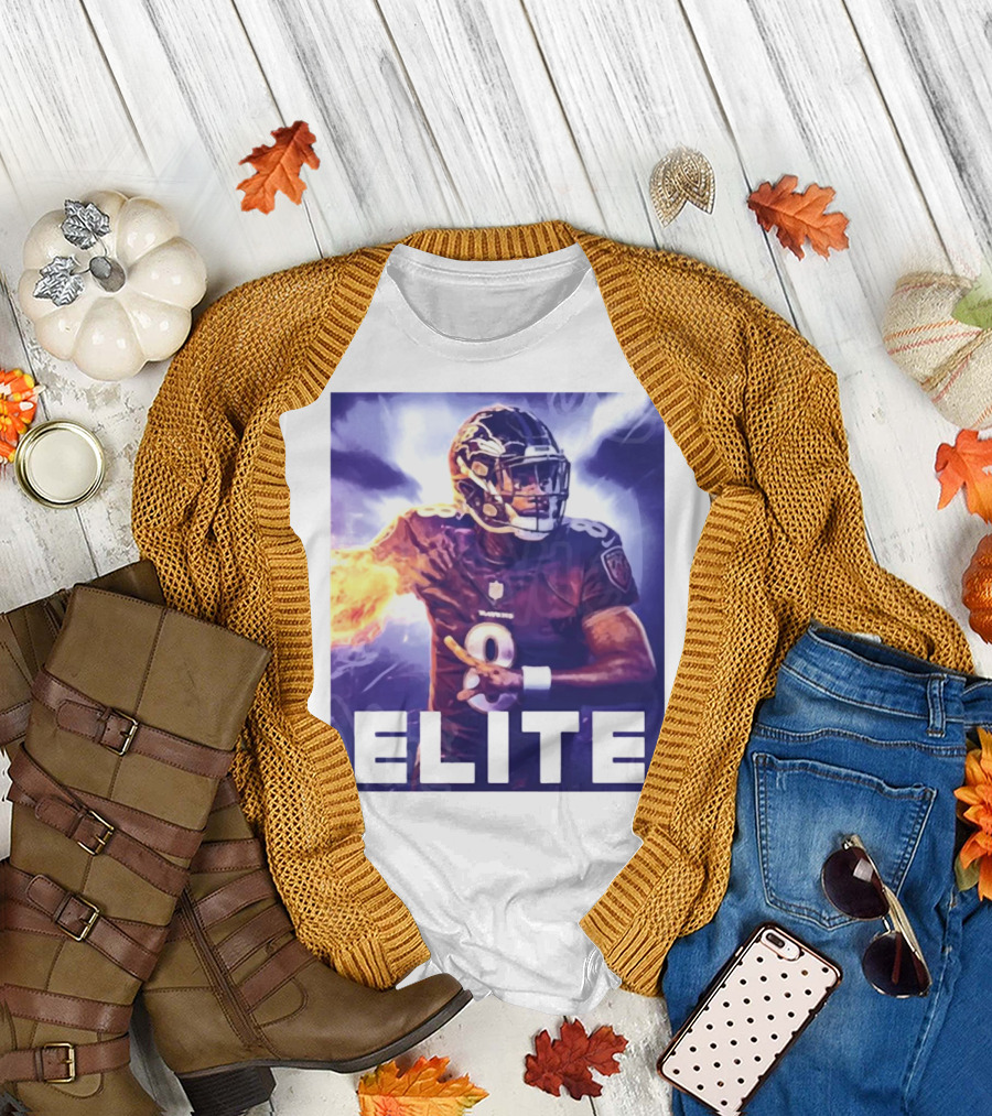 Lamar Jackson Ravens Elite 8 Fiery Action NFL Football T-Shirt
