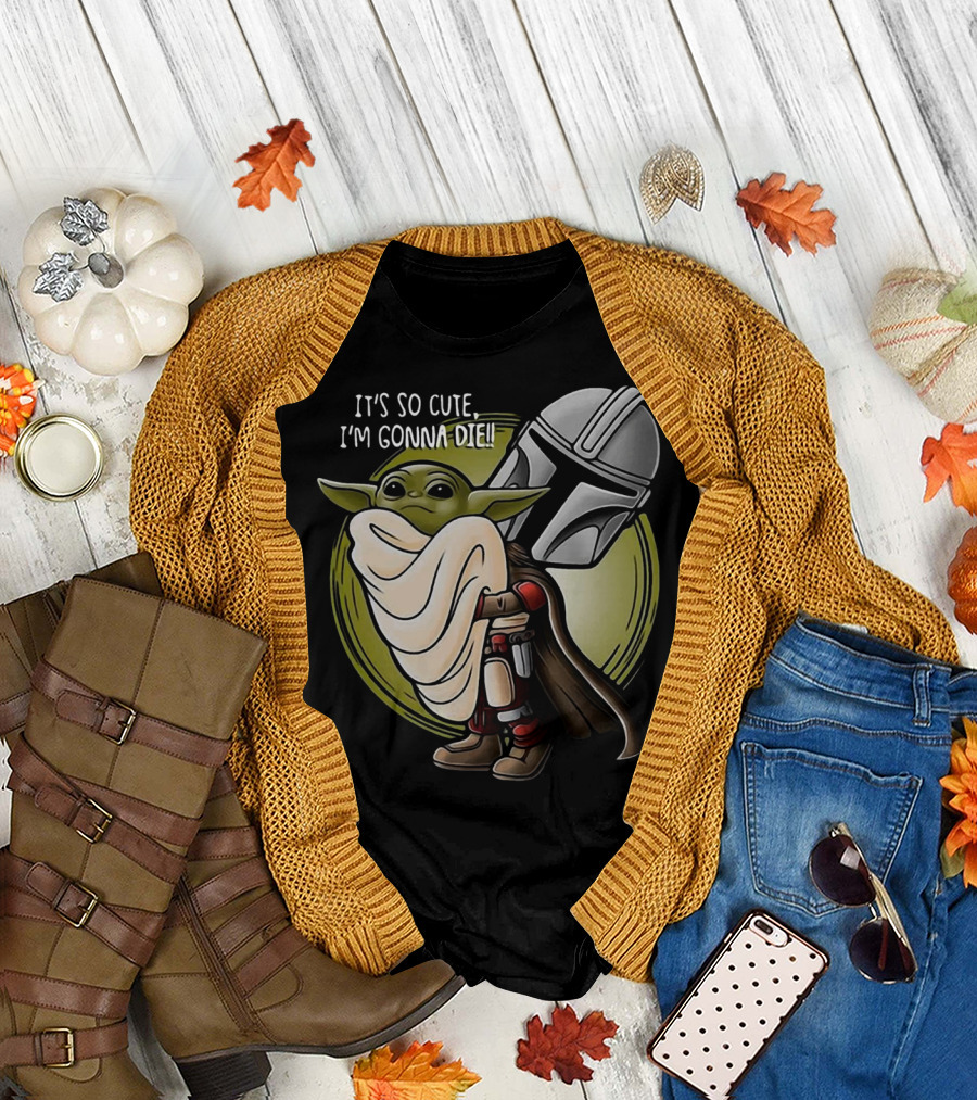 It's So Cute I'm Gonna Die Baby Yoda Hug with Mandalorian Helmet T-Shirt