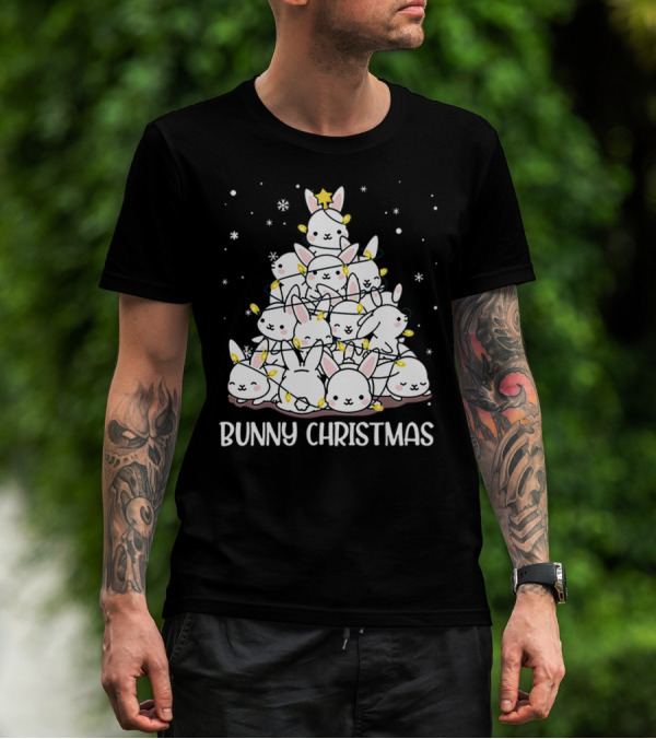 Bunny Christmas Tree With Snowflakes And Lights T-Shirt