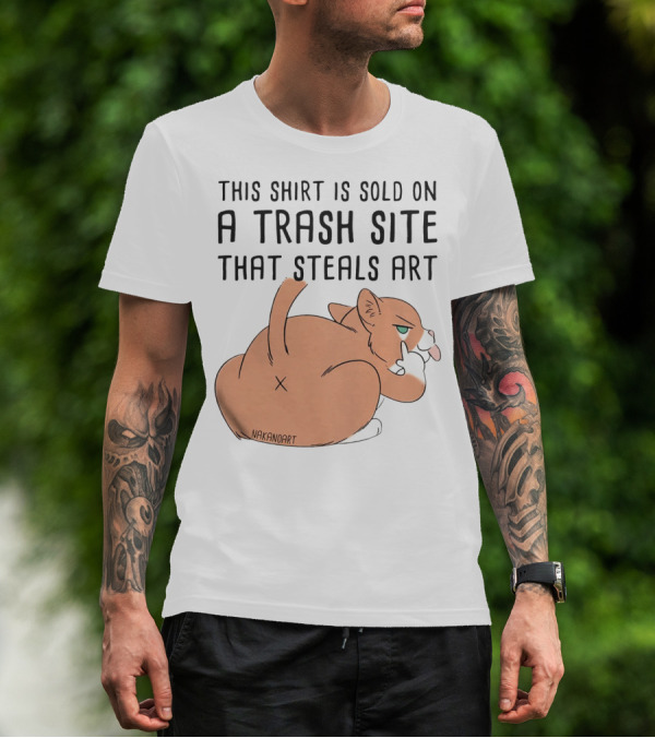 This Shirt Is Sold On A Trash Site That Steals Art NAKANOART Cat Middle Finger T-Shirt