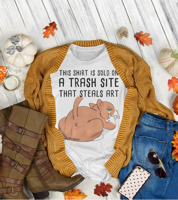 This Shirt Is Sold On A Trash Site That Steals Art NAKANOART Cat Middle Finger T-Shirt