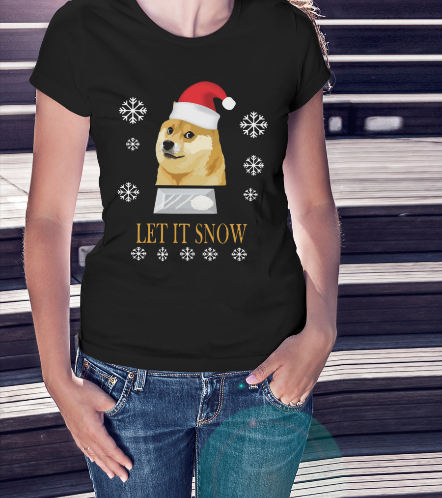 Santa Doge Christmas Humor Let It Snow Snowflakes T-Shirt