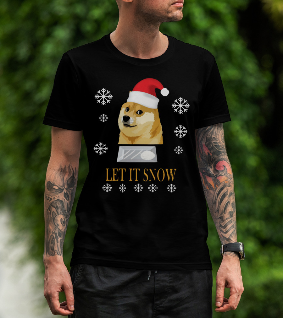 Santa Doge Christmas Humor Let It Snow Snowflakes T-Shirt