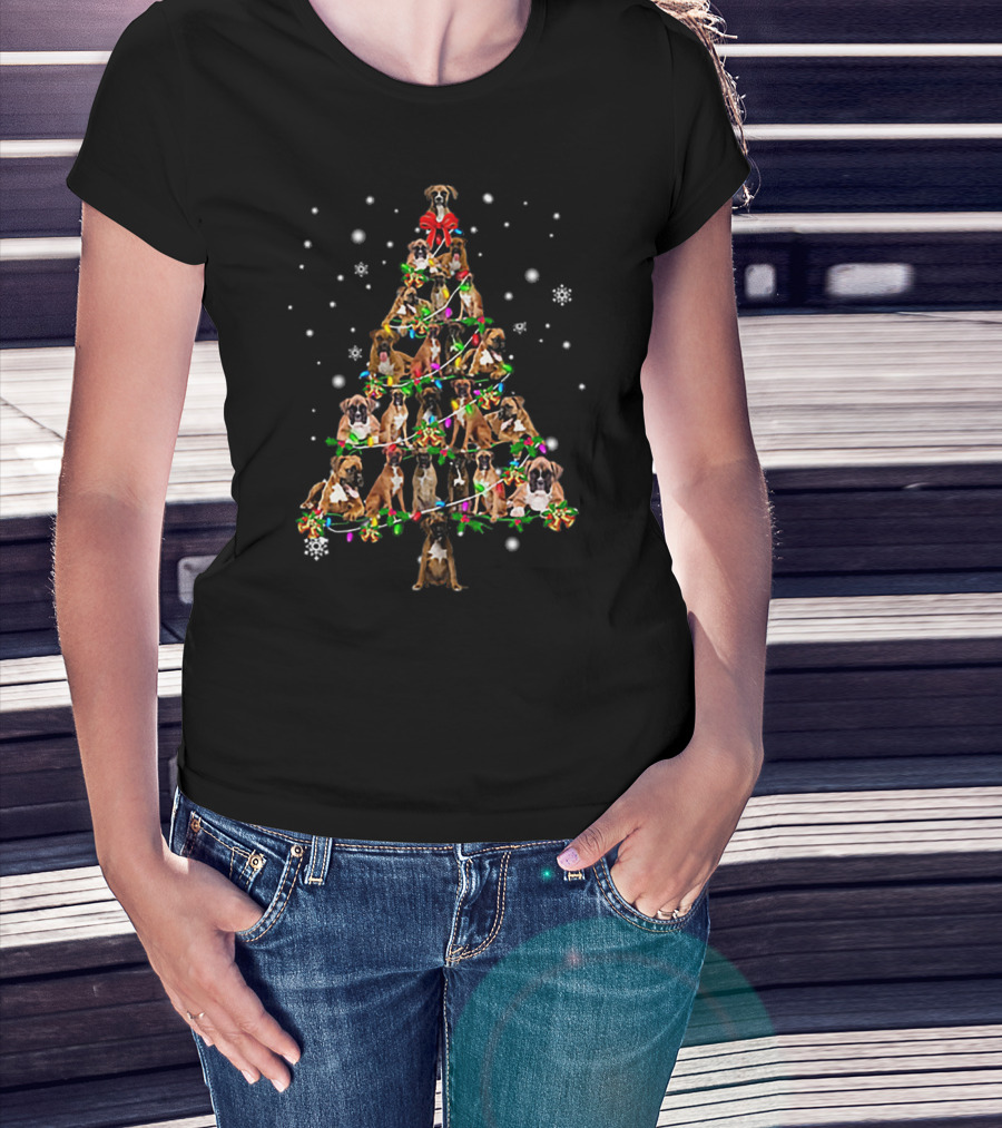 Boxer Dog Christmas Tree Holiday T-Shirt