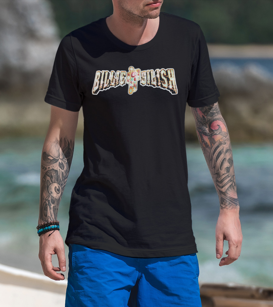 Billie Eilish Dbruze Iconic Text Style With Patterned Figure T-Shirt