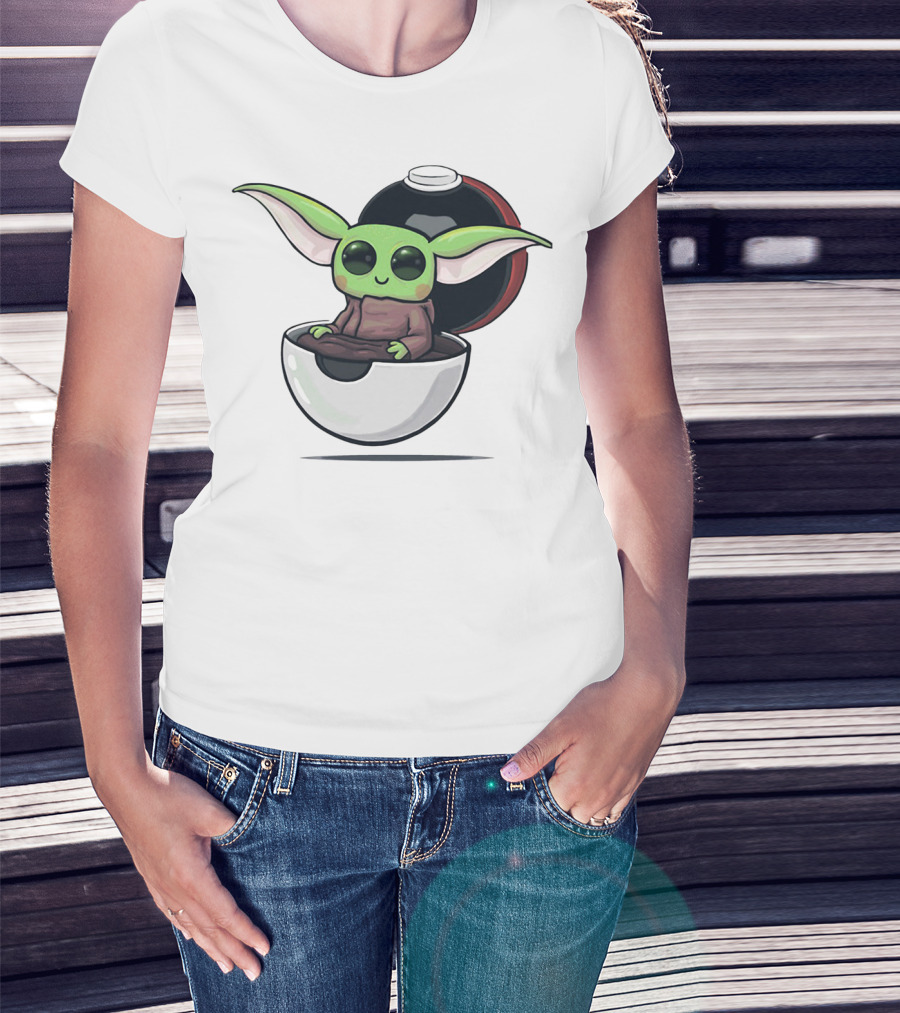 Baby Yoda Sitting In Open Pokeball Crossover T-Shirt