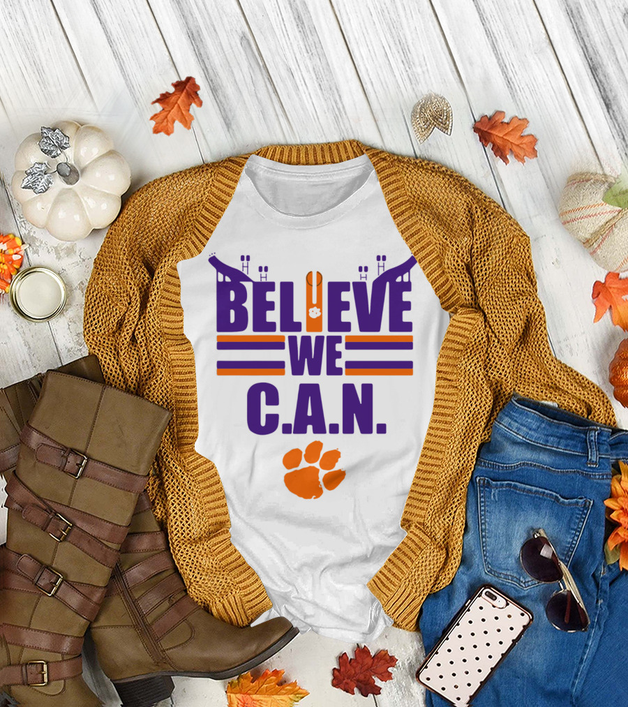 Clemson Tigers Football Believe We C.A.N. Stadium Paw Prints T-Shirt