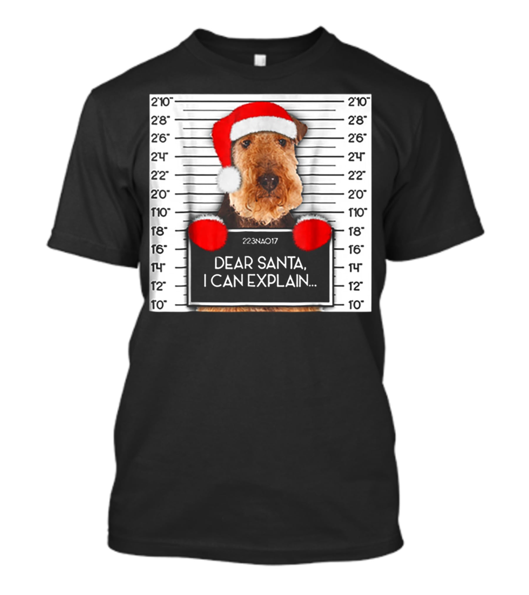 Airedale Terrier Santa Mugshot I Can Explain Christmas Dog T-Shirt