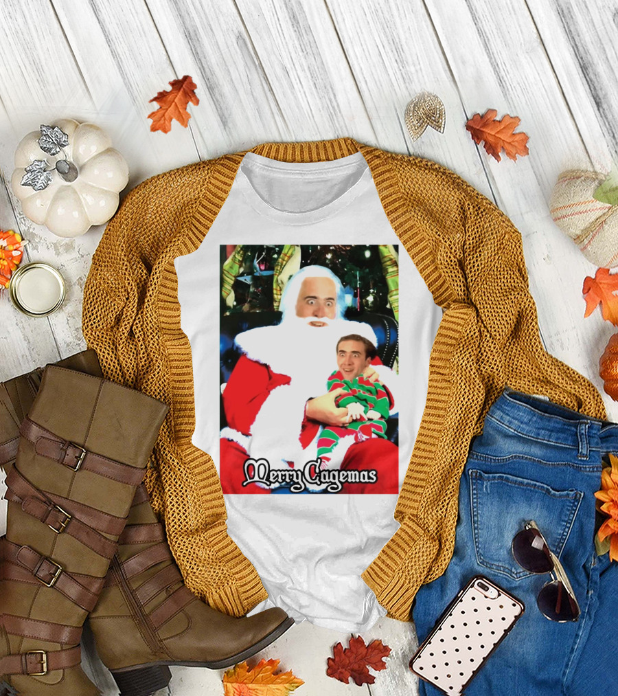 Santa Claus Nicolas Cage Merry Cagemas Christmas Scene T-Shirt