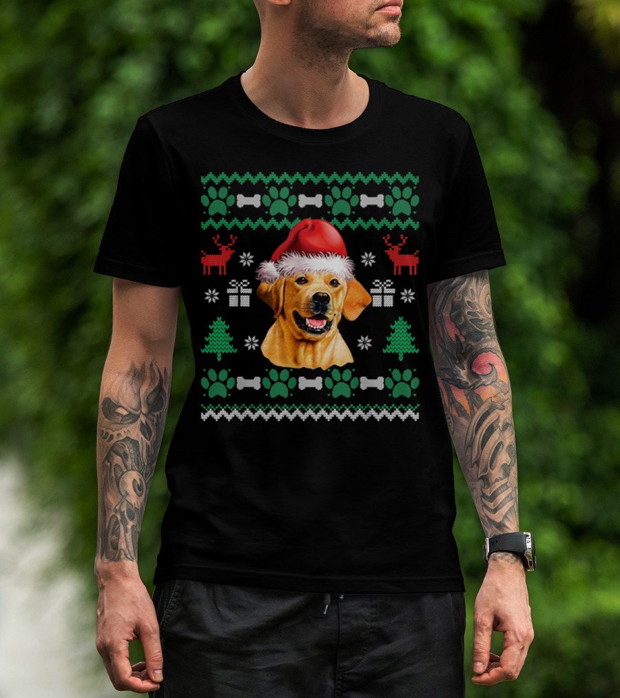 Labrador Santa Hat Christmas Ugly Sweater Dog Reindeer Paw Print Gift T-Shirt