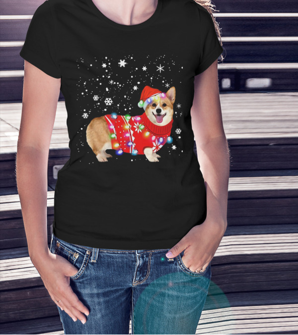 Corgi Lovely Christmas Light Snowflake Holiday T-Shirt