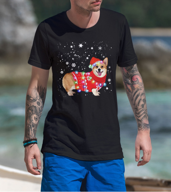 Corgi Lovely Christmas Light Snowflake Holiday T-Shirt