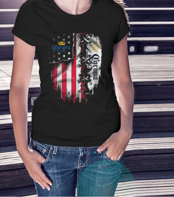 Corona Extra American Flag Fusion With Eagle And Stars T-Shirt