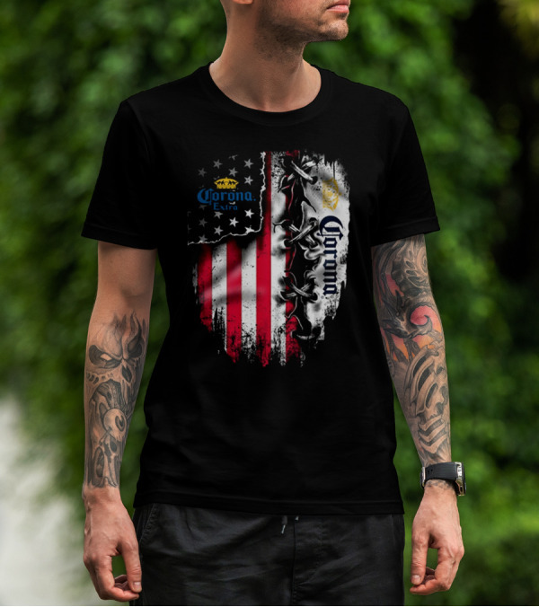 Corona Extra American Flag Fusion With Eagle And Stars T-Shirt
