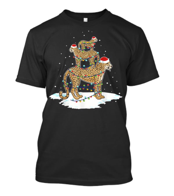 Cheetah Santa Christmas Tree With Festive Lights And Snowflakes T-Shirt