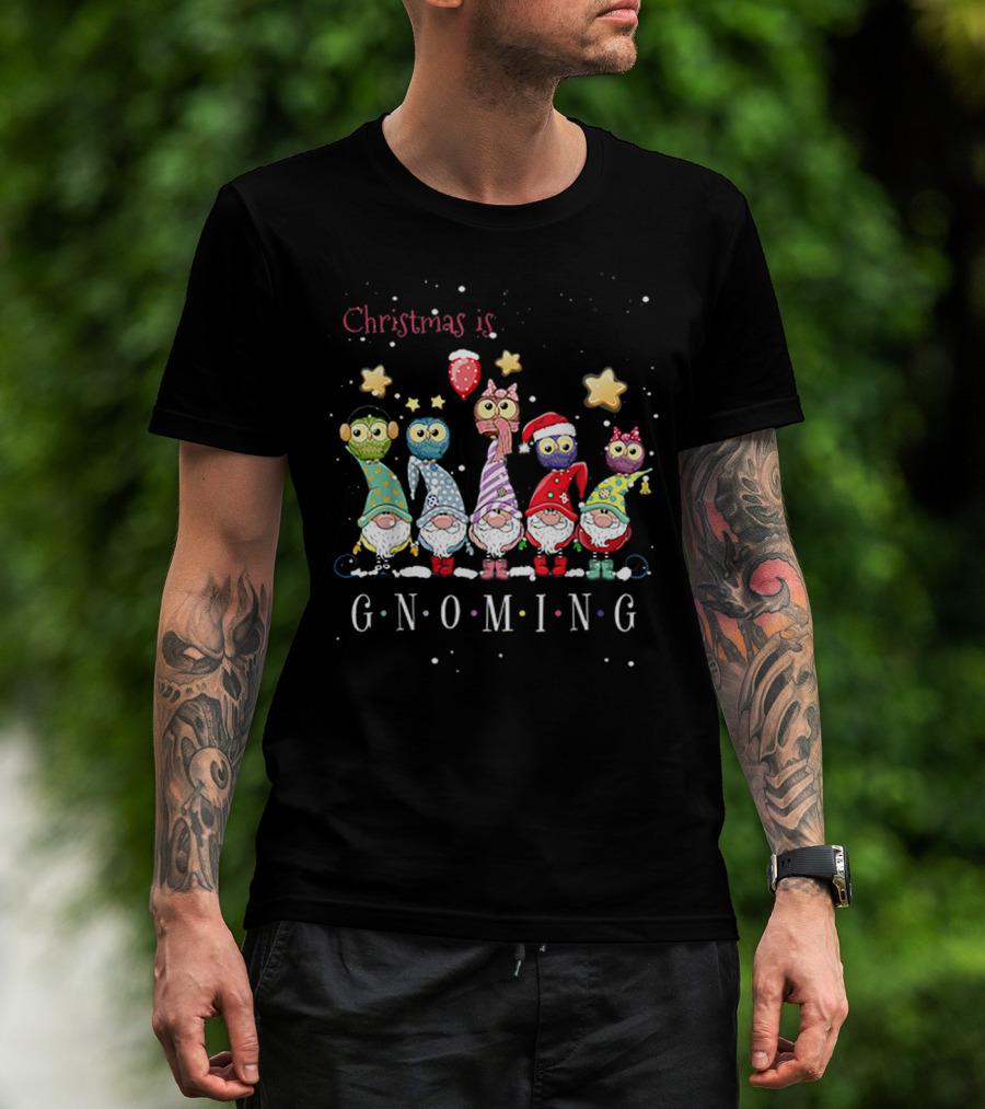 Christmas Is Gnoming With Festive Gnomes And Owls T-Shirt