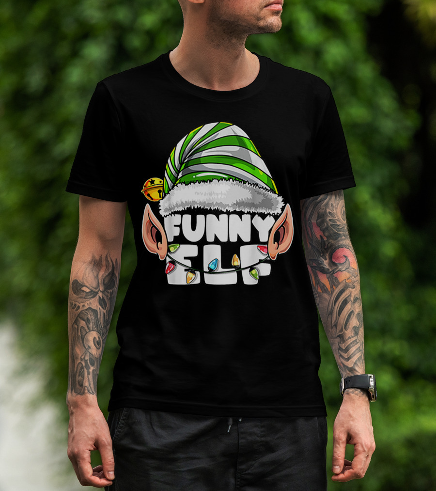 Funny Elf Matching Family Christmas Elf Hat Ears Lights T-Shirt