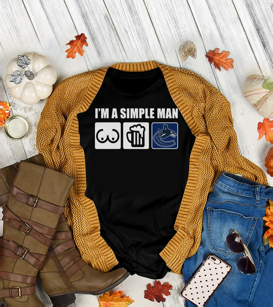 I'M A SIMPLE MAN CANUCKS BEER HOCKEY LOGO ICONS T-Shirt