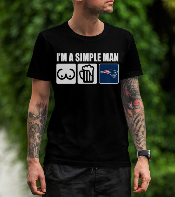 I'M A SIMPLE MAN BEER PATRIOTS LOGO ICONS T-Shirt