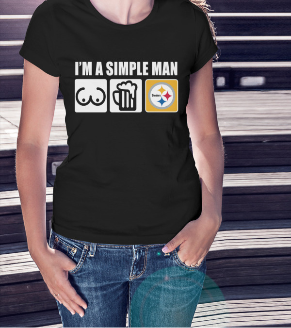 STEELERS I'M A SIMPLE MAN Icons Of Woman Beer Football T-Shirt