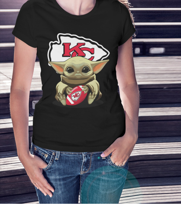 Baby Yoda KC Chiefs Football Fan T-Shirt