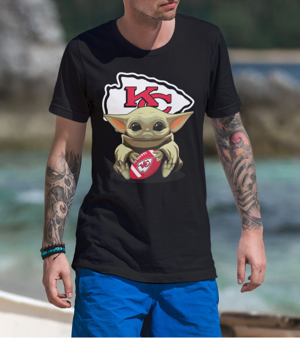 Baby Yoda KC Chiefs Football Fan T-Shirt