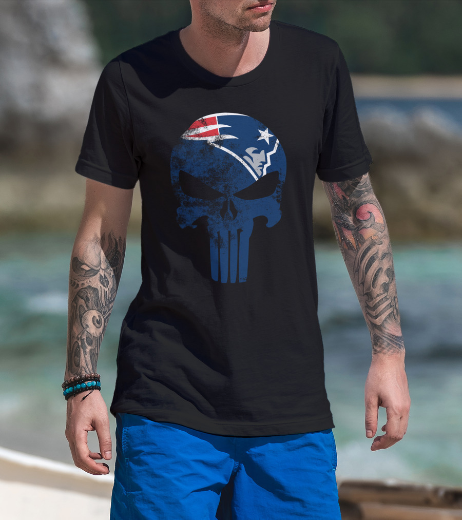 New England Patriots Skull Punisher Logo Fusion T-Shirt