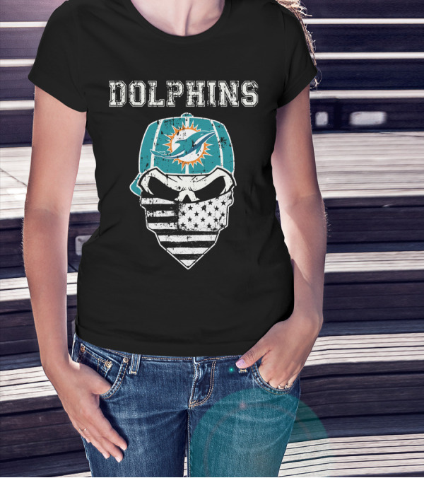 Dolphins Skull Bandana American Flag Miami Emblem T-Shirt