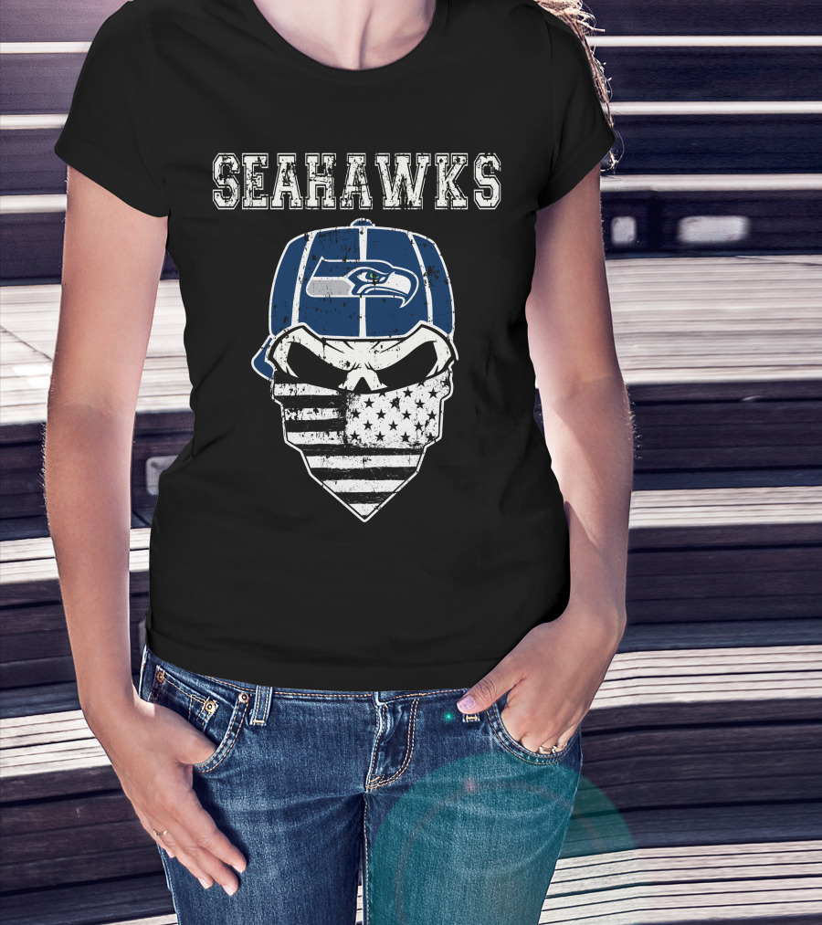 SEAHAWKS SKULL WITH FLAG BANDANA T-Shirt