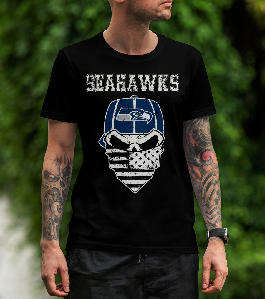 SEAHAWKS SKULL WITH FLAG BANDANA T-Shirt
