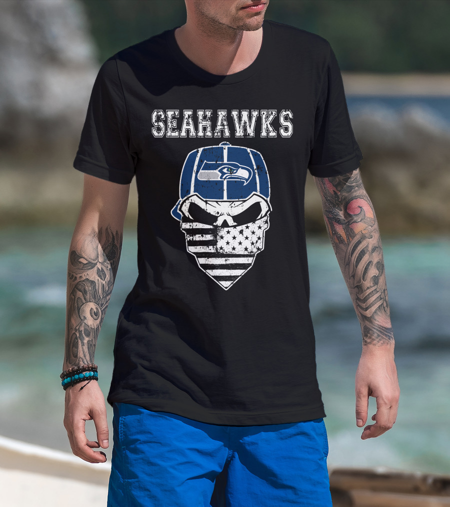 SEAHAWKS SKULL WITH FLAG BANDANA T-Shirt
