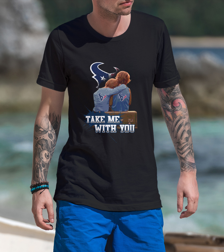Take Me With You Texans Emblem Kids Hugging On Suitcase T-Shirt