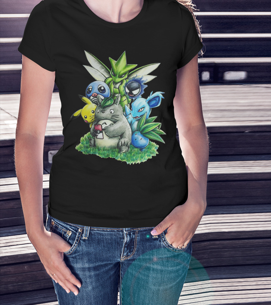 Best Friends Totoro Pikachu Bulbasaur Scyther Jigglypuff Gastly Nidorina Oddish Mashup T-Shirt