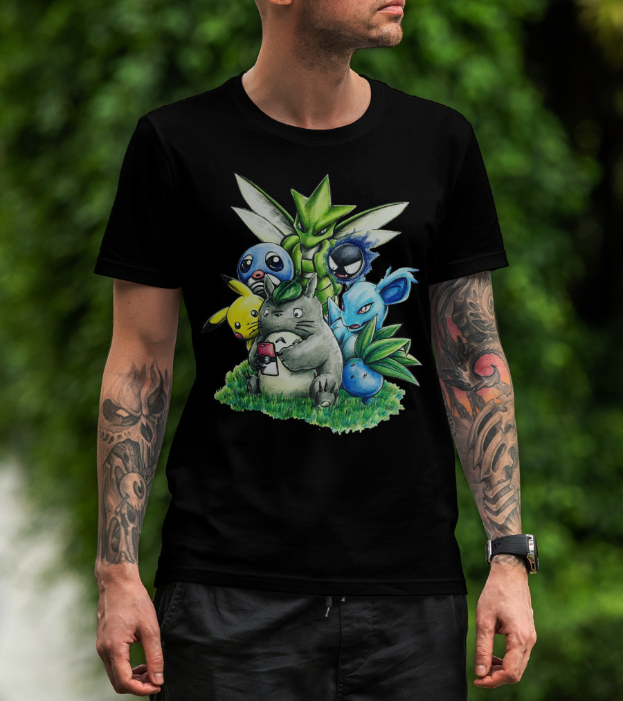 Best Friends Totoro Pikachu Bulbasaur Scyther Jigglypuff Gastly Nidorina Oddish Mashup T-Shirt