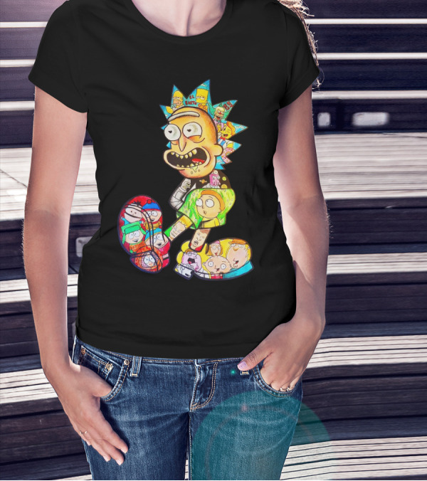 Rick And Morty South Park Family Guy Simpsons Crossover All In One T-Shirt