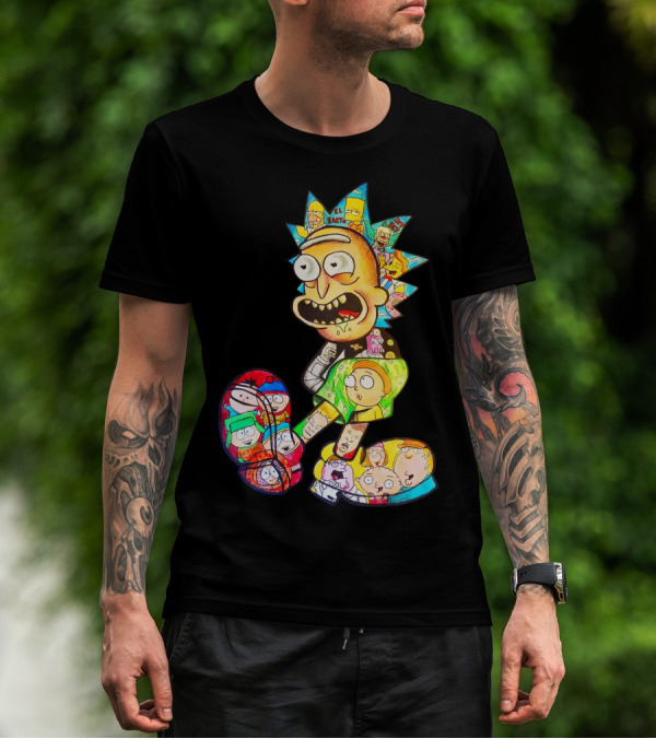 Rick And Morty South Park Family Guy Simpsons Crossover All In One T-Shirt