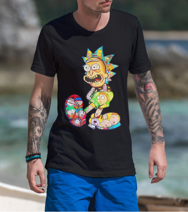 Rick And Morty South Park Family Guy Simpsons Crossover All In One T-Shirt