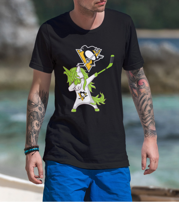 St Patrick Day Dabbing Unicorn Pittsburgh Penguins Hockey T-Shirt
