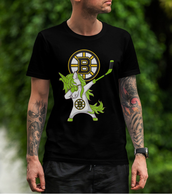 St Patrick Day Dabbing Unicorn Boston Bruins Hockey Stick T-Shirt
